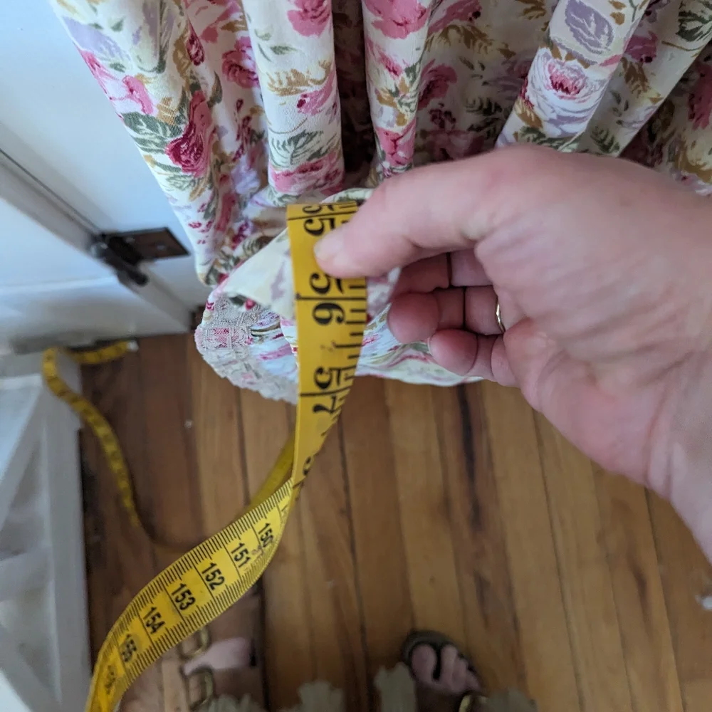 Vintage 70's Full Length Floral Dress with Lace Flutter Sleeves - Picture 5 of 6